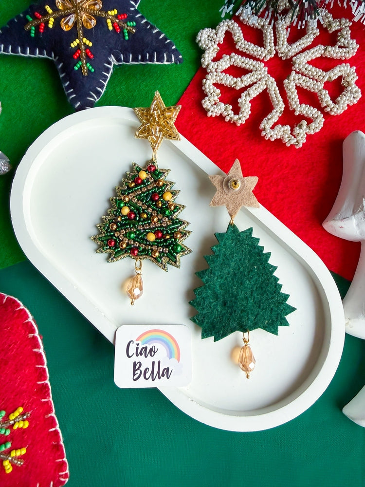 Sparkling Christmas Tree Handmade Beaded Earrings
