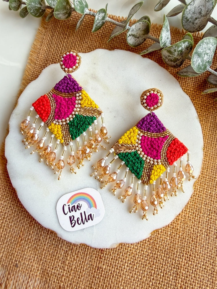 Rainbow Rangoli Handmade Beaded Earrings