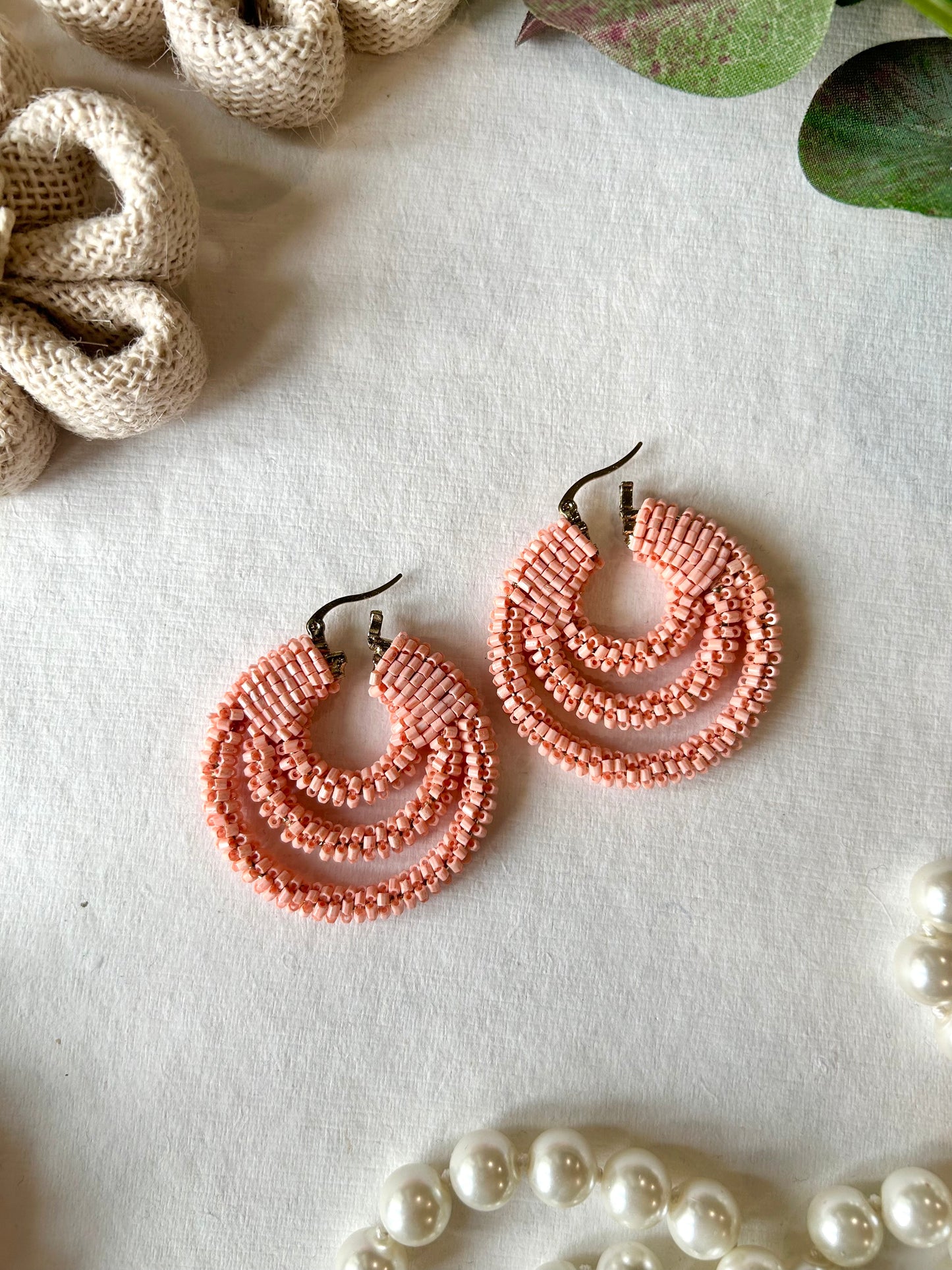 Blush Pink Hoop Handmade Beaded Earrings