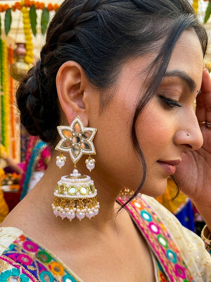 Noor Mirror Handmade Beaded Jhumka Earrings