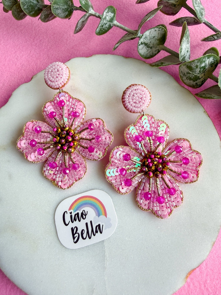 Blush Pink Glow Flower Handmade Beaded Earrings