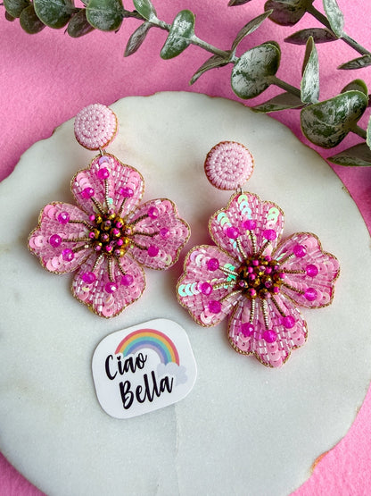 Blush Pink Glow Flower Handmade Beaded Earrings