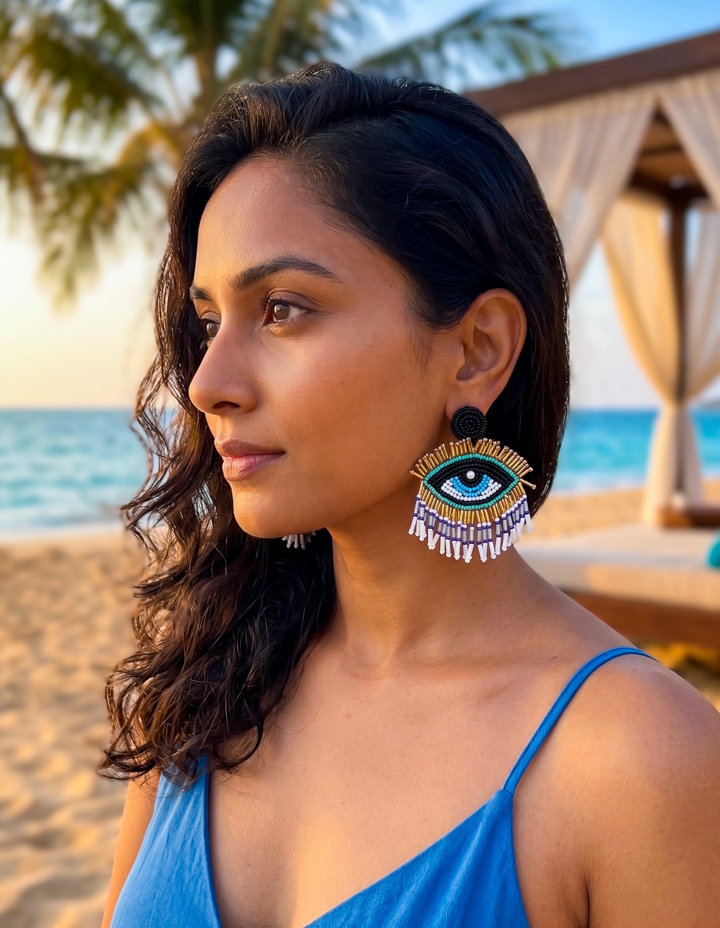 Blue Evil Eye Elegance Handmade Beaded Earrings