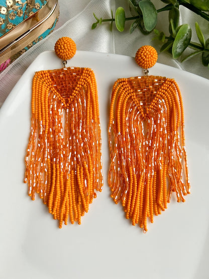 Luxe Sunset Handmade Beaded Tassel Earrings