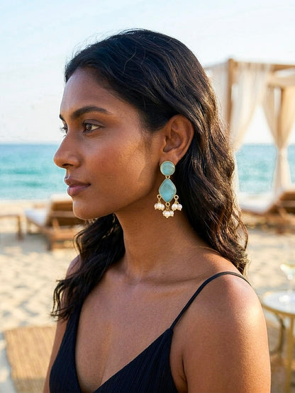 Gem Drop – Aqua Blue Handmade Brass Earrings
