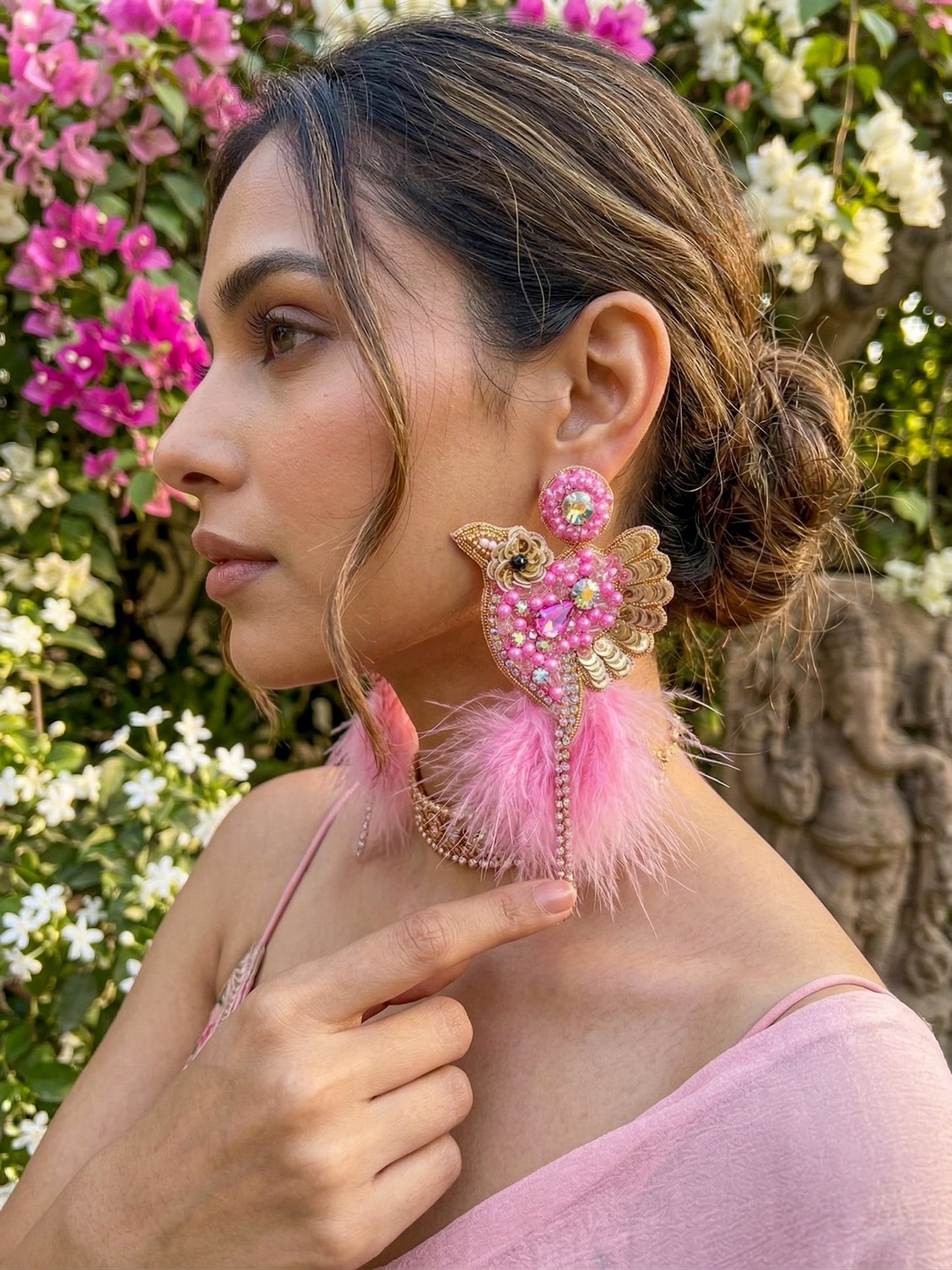 Glamorous Pink Birdies Handmade Beaded Bird Earrings