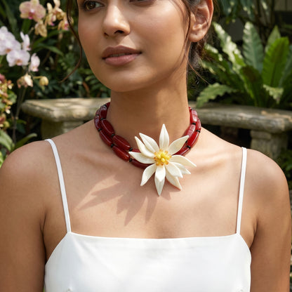 Sweet Flower Resin Red Handmade Beaded Necklace
