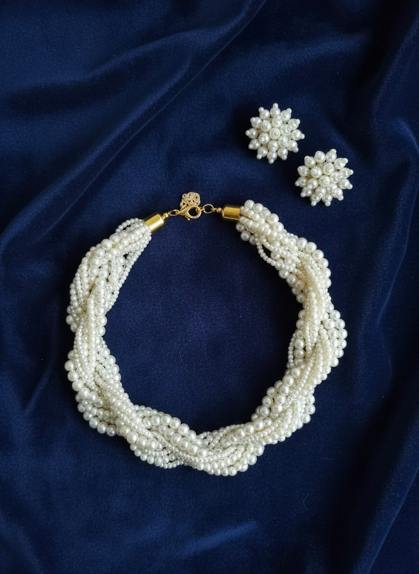 Noor Pearl Twisted Handmade Necklace + Stud Earrings Set