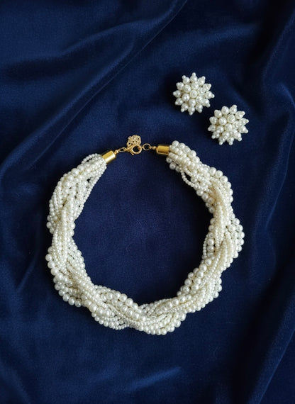 Noor Pearl Twisted Handmade Necklace + Stud Earrings Set