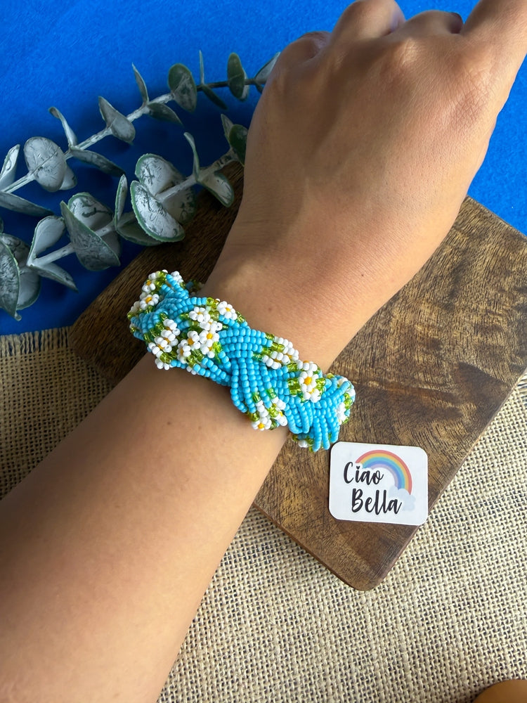 Luxe Flora Aqua Blue Handmade Beaded Bracelet