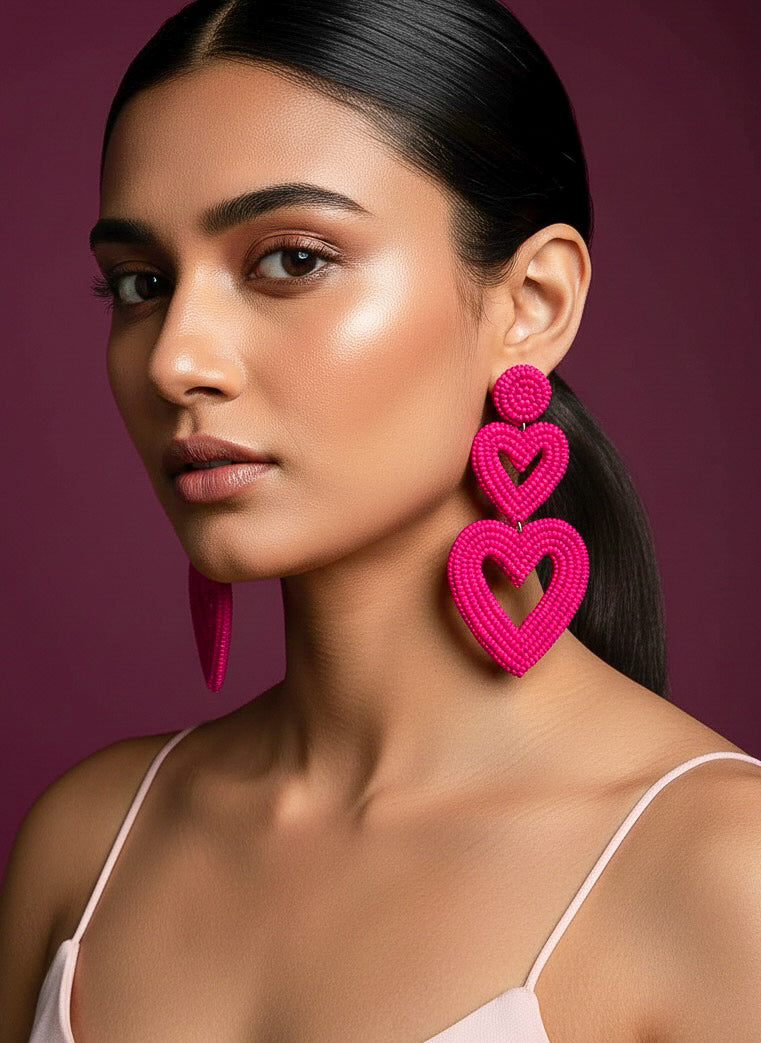 Steal My Love Handmade Beaded Heart Shaped Earrings