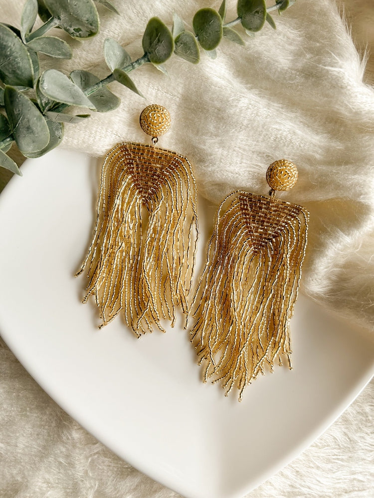 Luxe Gold Handmade Beaded Tassel Earrings