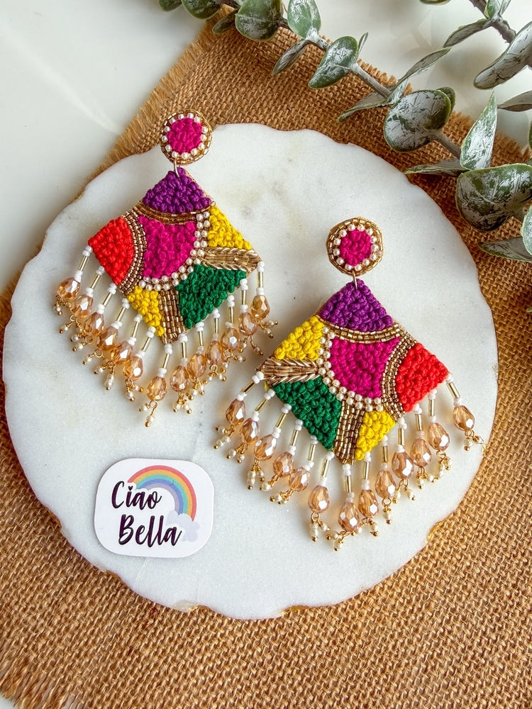 Rainbow Rangoli Handmade Beaded Earrings