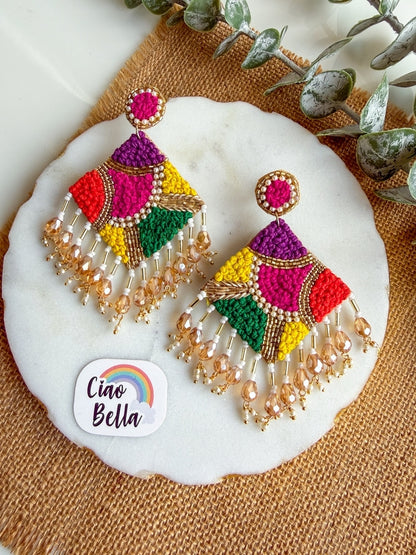 Rainbow Rangoli Handmade Beaded Earrings