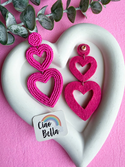 Steal My Love Handmade Beaded Pink Heart Shaped Earrings