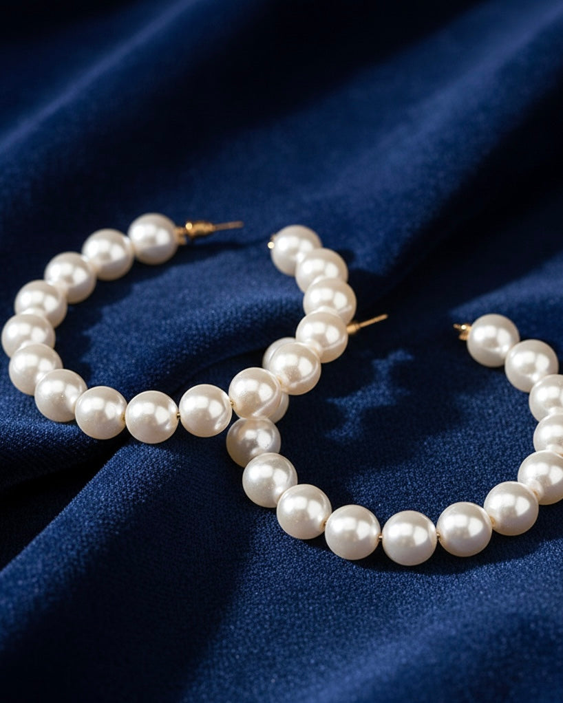 Classic Pearl Handmade Beaded Hoop Earrings