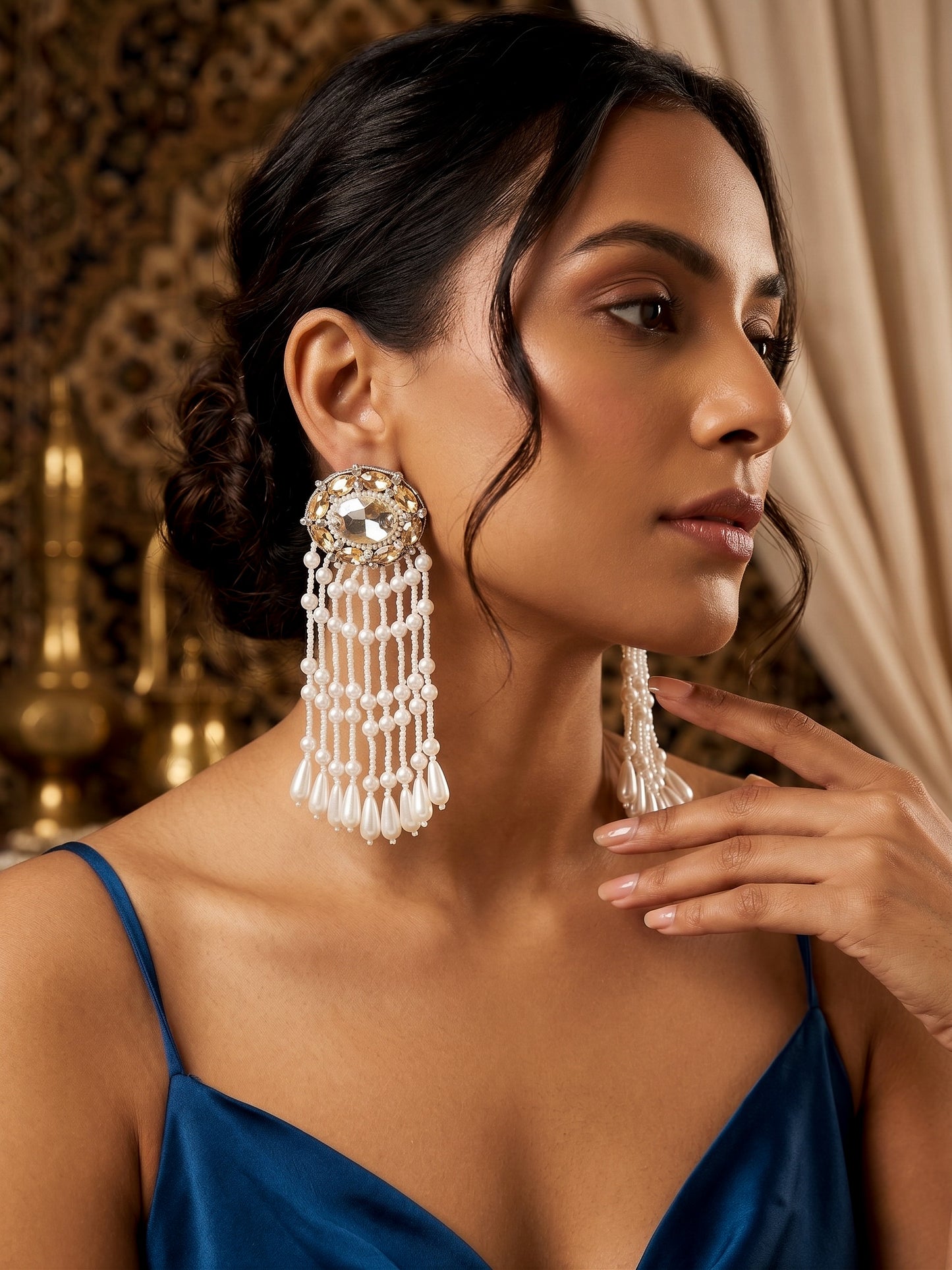 Taara Handmade Beaded Pearl Tassel Earrings