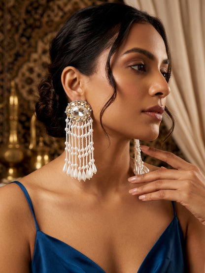Taara Handmade Beaded Pearl Tassel Earrings