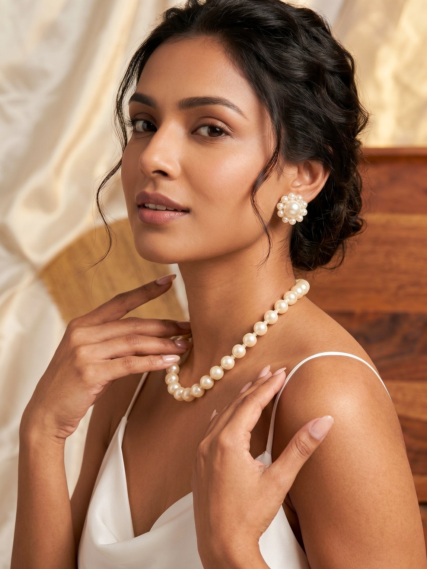 Pearl Bloom Handmade Necklace + Stud Earrings Set