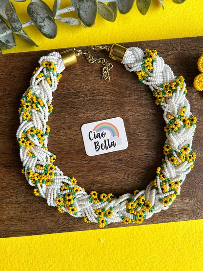 Luxe Flora Sunflower Handmade Beaded Necklace + Earrings Set