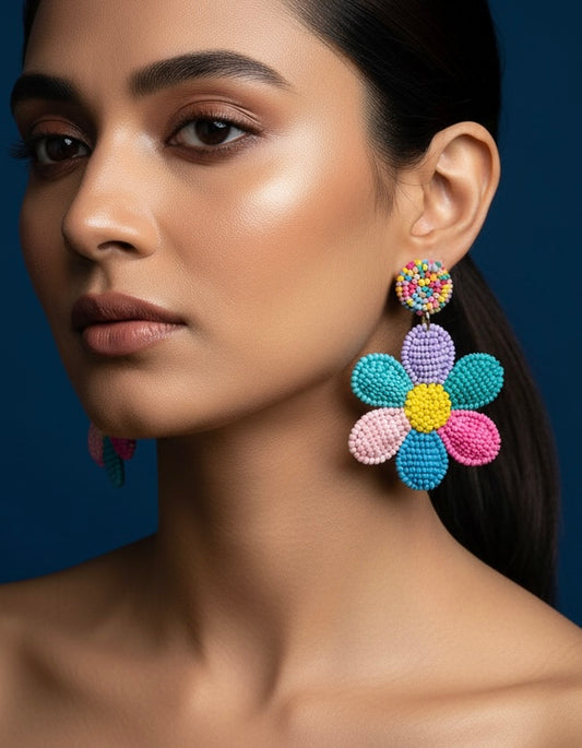 Rainbow Daisy Love Handmade Beaded Flower Earrings