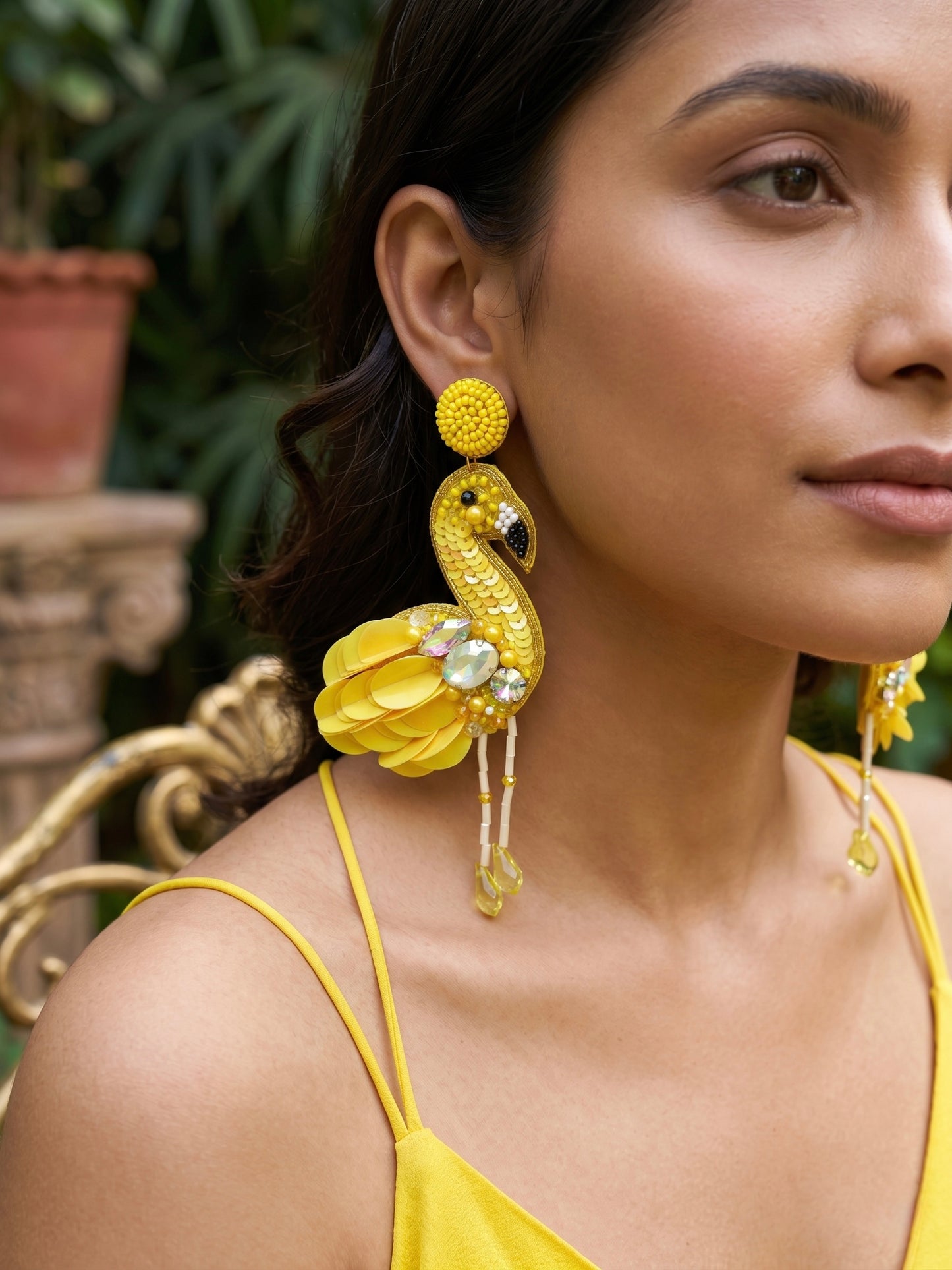 Flamazing Flamingo Yellow Handmade Beaded Bird Earrings