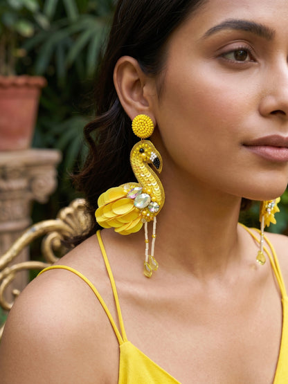 Flamazing Flamingo Yellow Handmade Beaded Bird Earrings