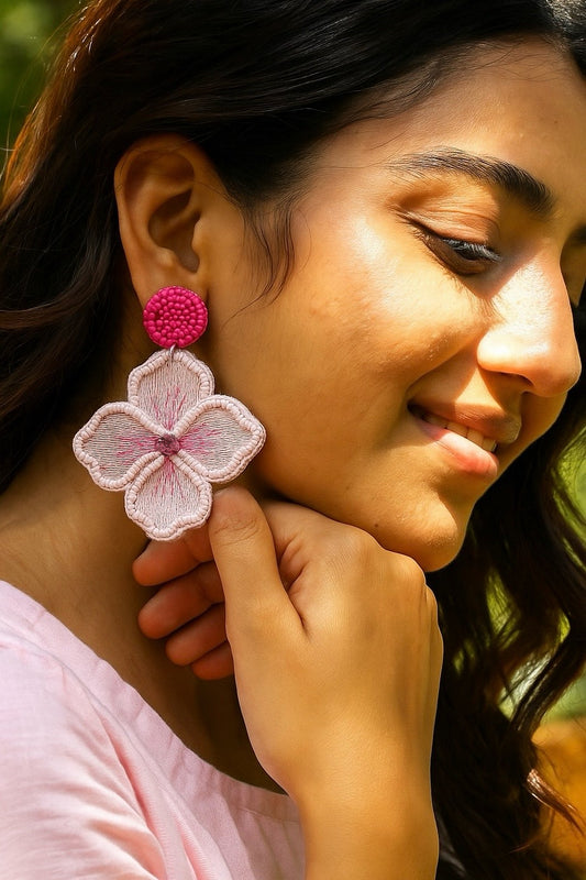 Pink Petals Handmade Beaded Flower Earrings