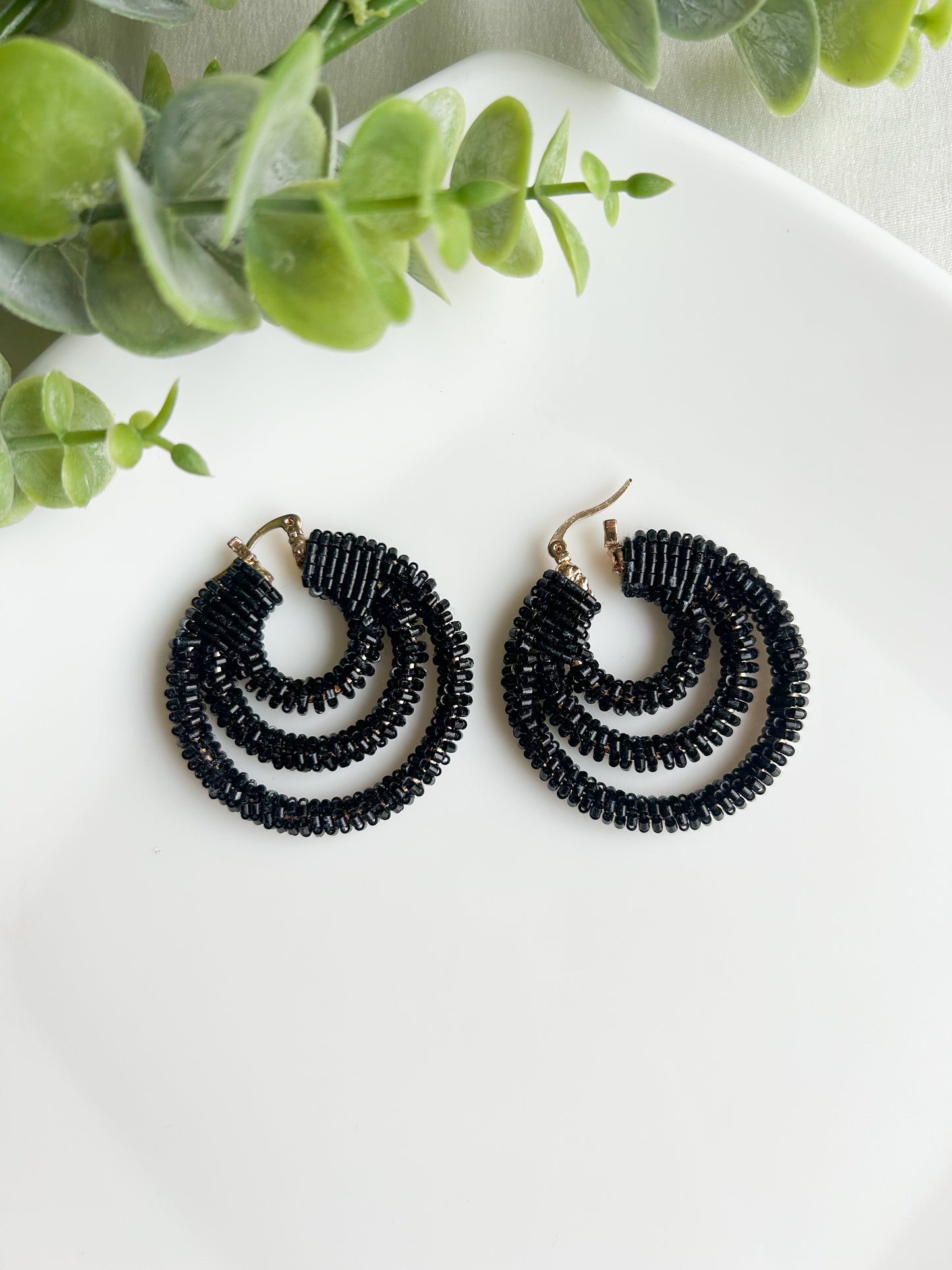 Ebony Hoop Handmade Beaded Earrings