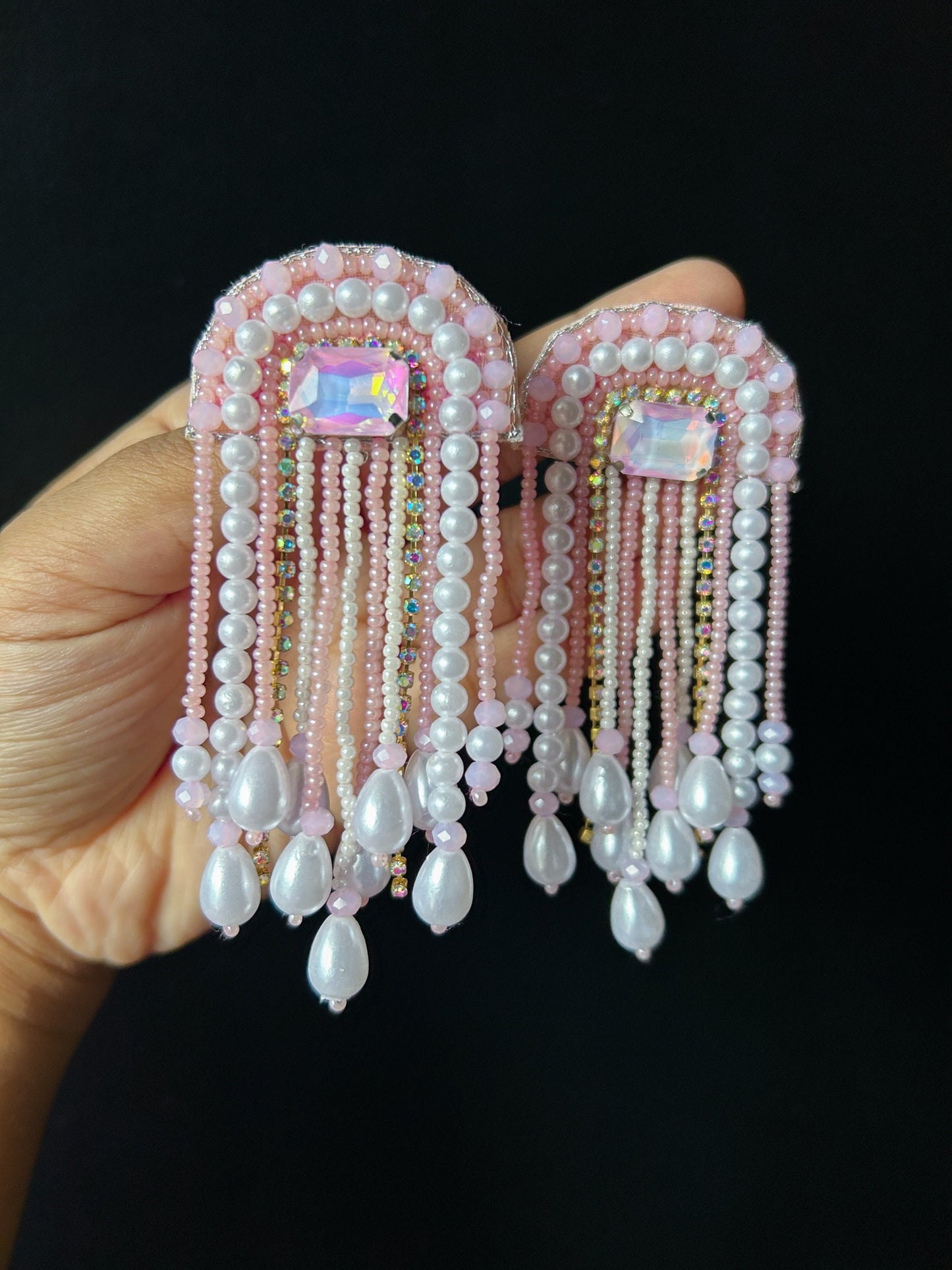 Chandni Drops Pink Handmade Beaded Tassel Earrings
