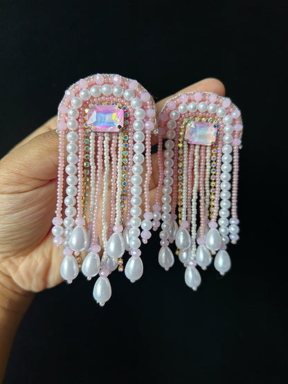 Chandni Drops Pink Handmade Beaded Tassel Earrings