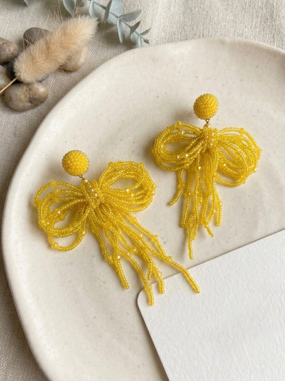 Pookie Bow (Yellow) Handmade Beaded Earrings