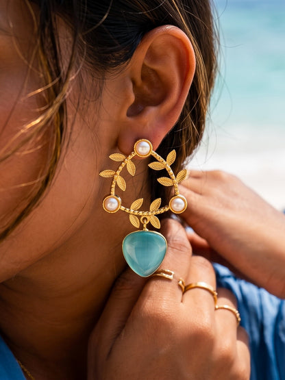 Olivia Aqua Blue Drop Handmade Brass Earrings