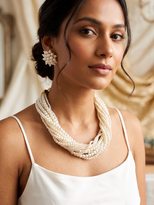 Maya Pearl Handmade Necklace + Stud Earrings Set