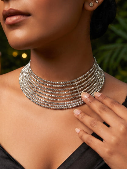 Myra Silver Beaded Handmade Hasli Necklace