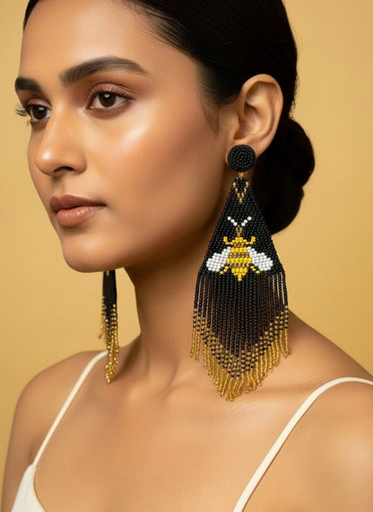 Luna Bee Handmade Beaded Tassel Earrings