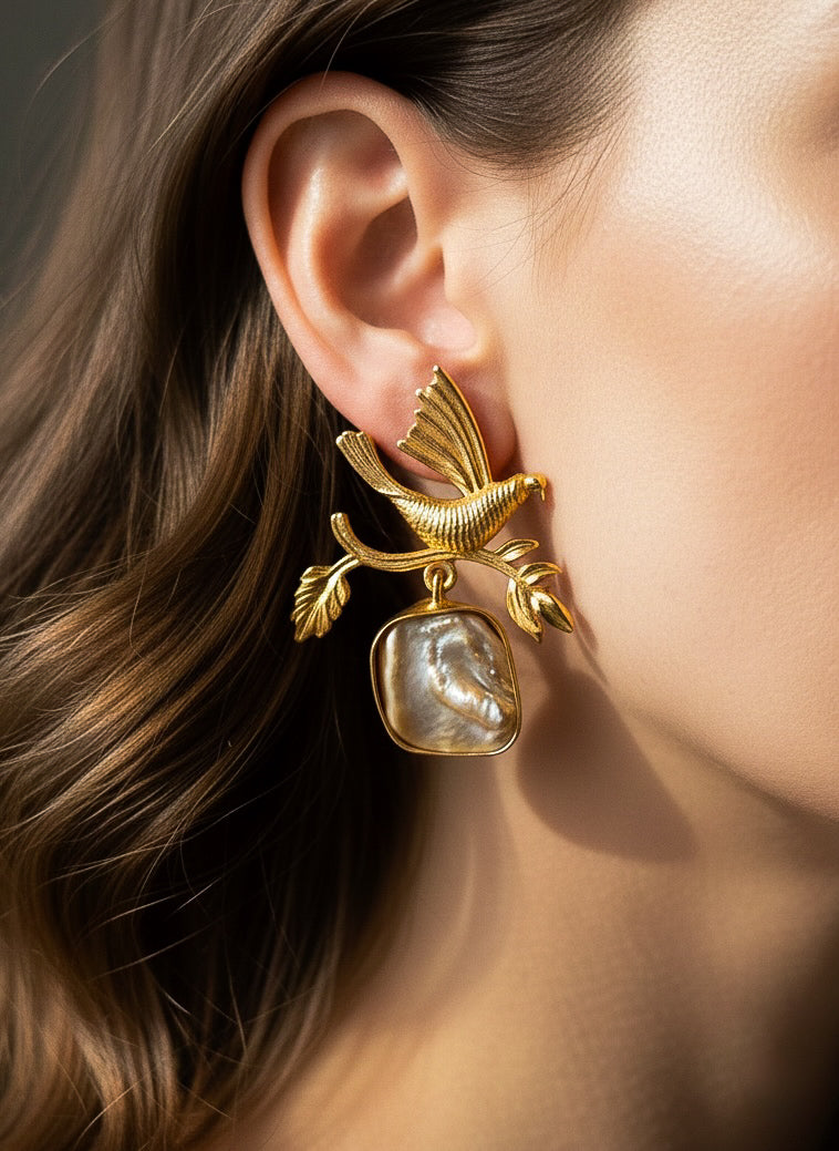 Golden Bird Handmade Brass Earrings