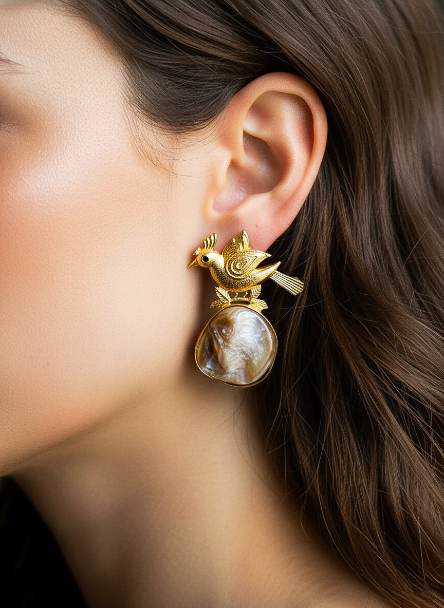 Cute Birdie Handmade Brass Earrings