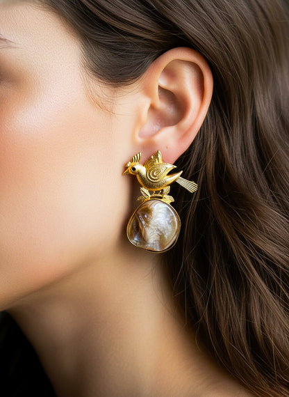 Cute Birdie Handmade Brass Earrings