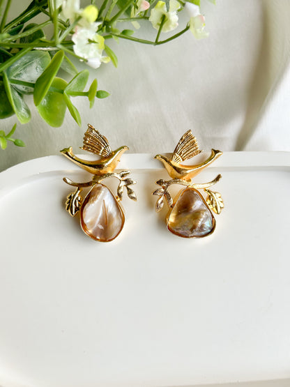 Golden Bird Brass Earrings