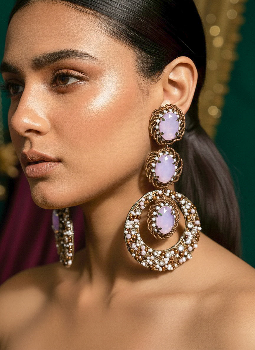 Mahira Lilac Purple Handmade Beaded Statement Earrings