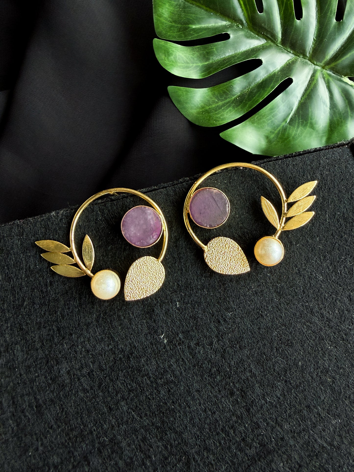 Orelia Mauve Stud Handmade Brass Earrings