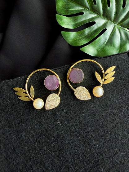Orelia Mauve Stud Handmade Brass Earrings