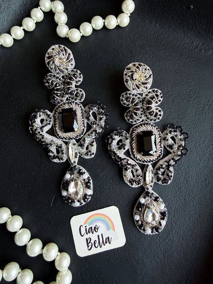 Aashna Silver Black Handmade Beaded Statement Earrings