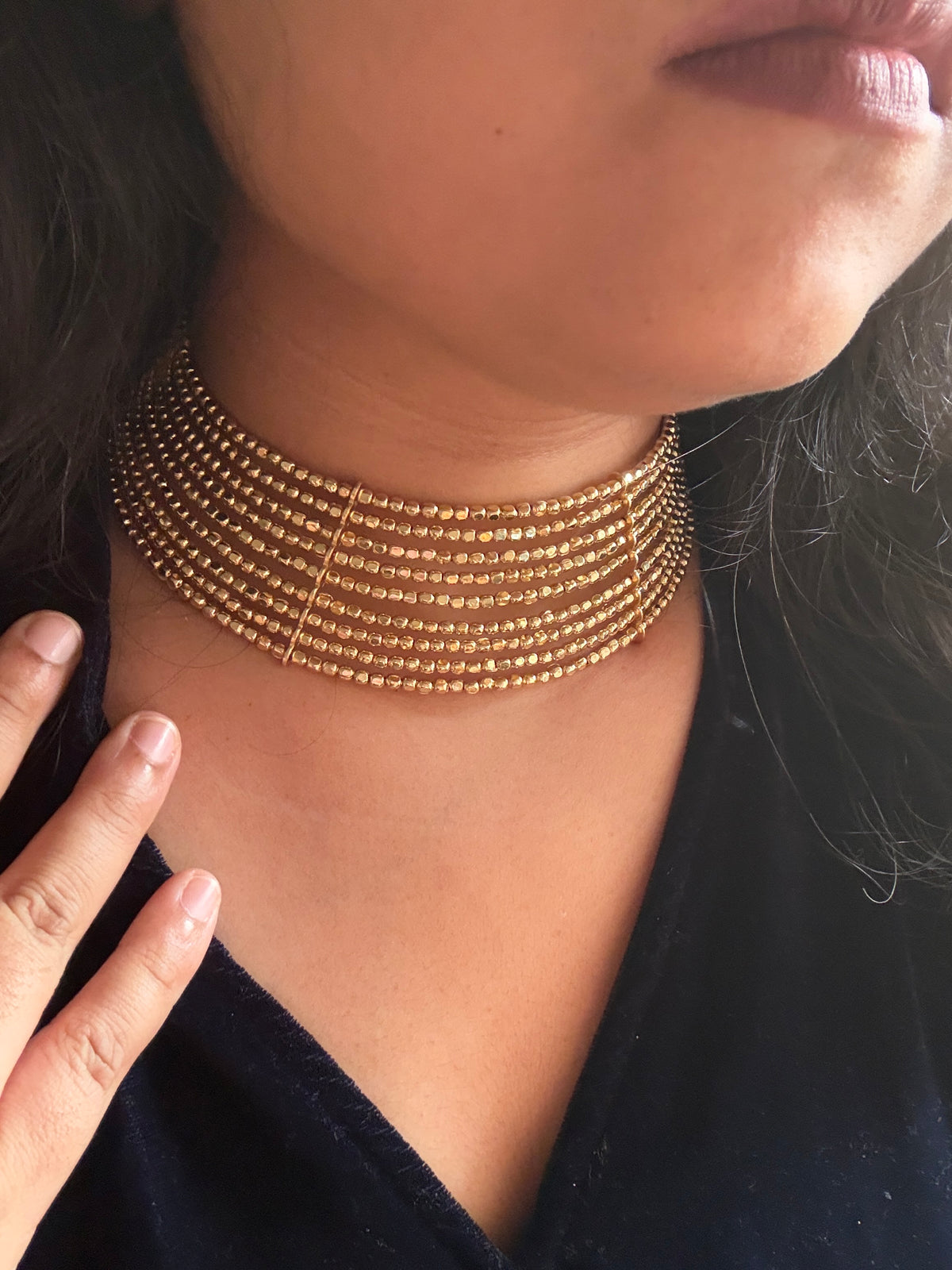 Myra Gold Beaded Handmade Hasli Necklace