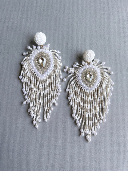 Noorani Peacock Handmade Beaded Bird Feather Tassel Earrings