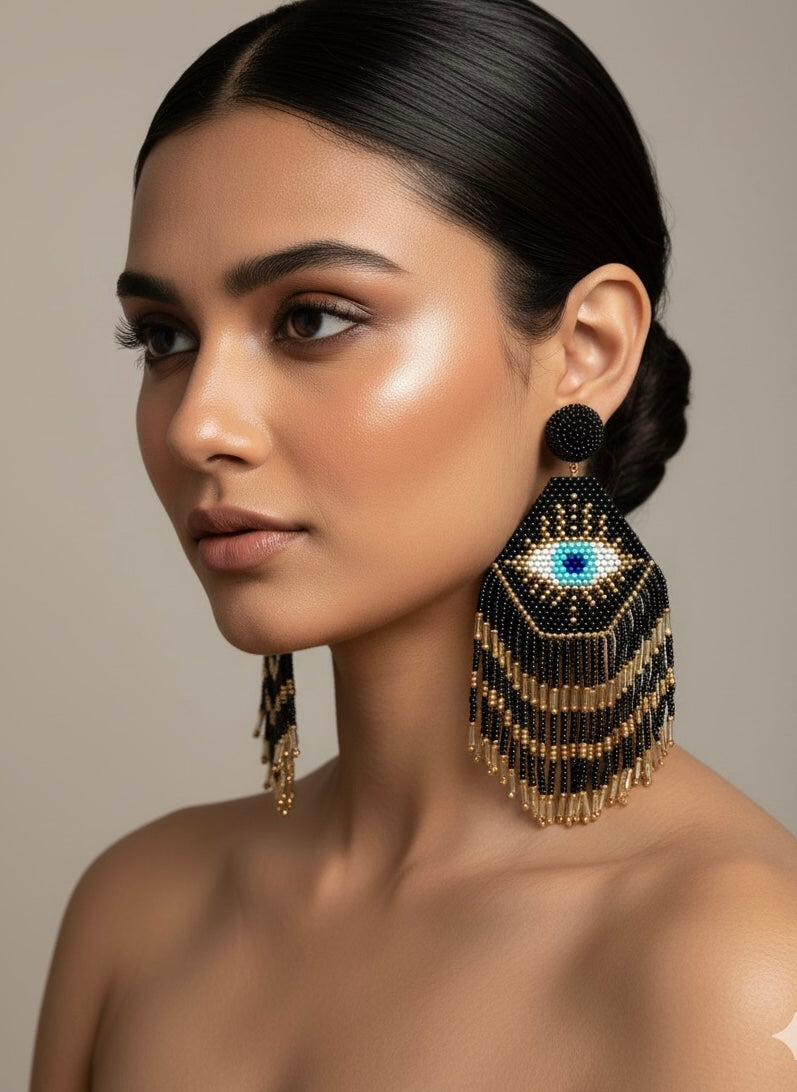 Nazarbattu Evil Eye Handmade Beaded Tassel Earrings