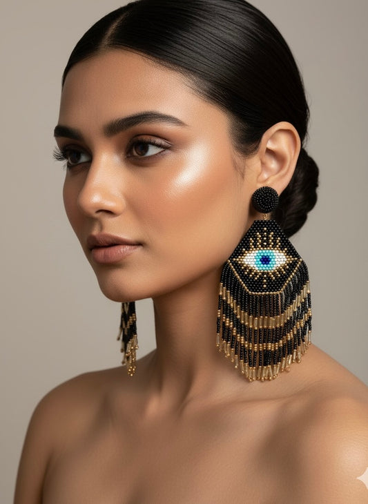 Nazarbattu Evil Eye Handmade Beaded Tassel Earrings