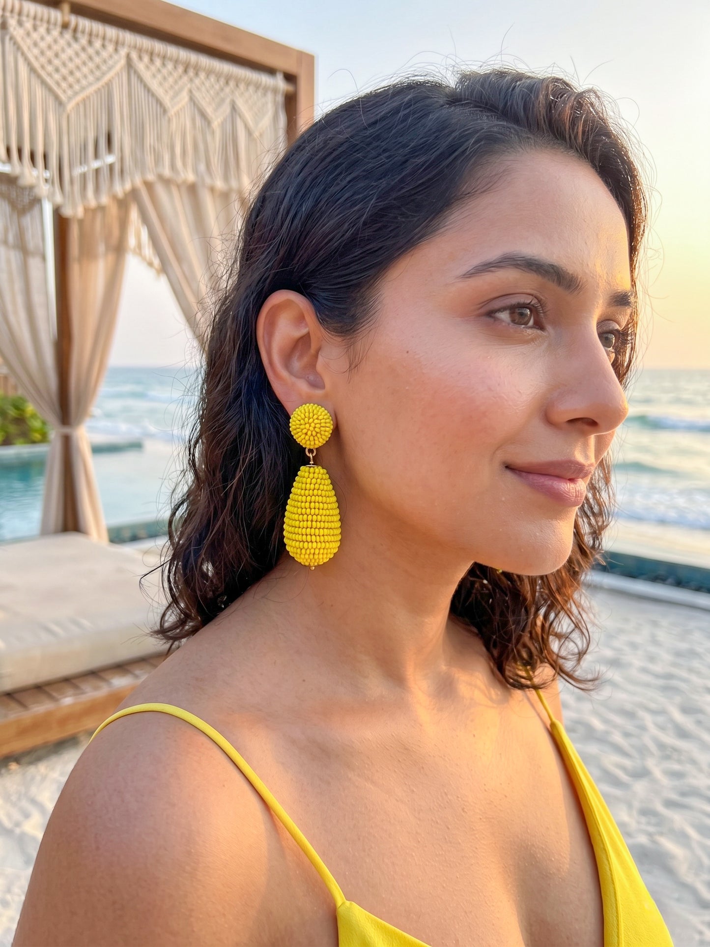 Sunny Yellow Drop Handmade Beaded Earrings