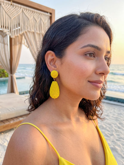 Sunny Yellow Drop Handmade Beaded Earrings